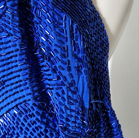 Vintage 90's Stephen Yearick Prom Dress Womens 10 Blue Beaded Halter - Picture 10 of 10